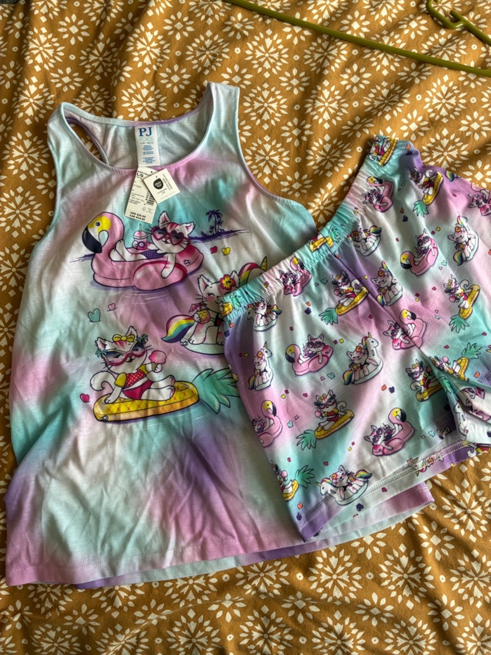 PJ Pastel Tie-Dye Unicorn & Flamingo Kids Pajama Set - Pink, Purple, Blue